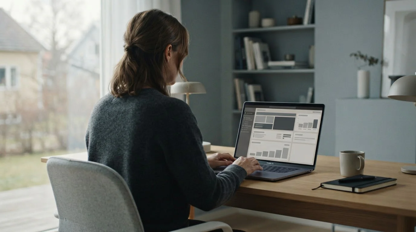 Person analysiert Sportwetten-Einzahlungsoptionen am Laptop in ruhiger Umgebung