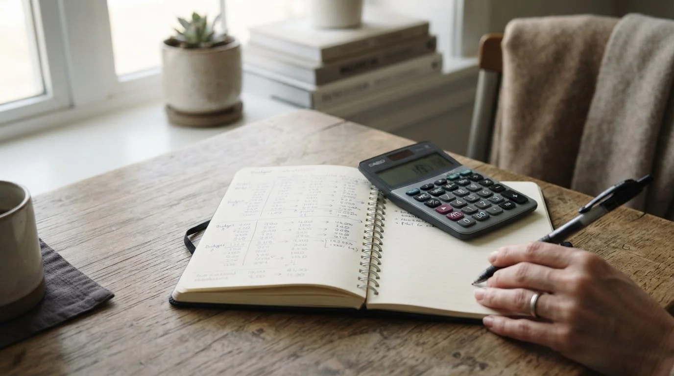Budgetplanung und Kostenaufstellung für Wettsaison auf Papier und Taschenrechner