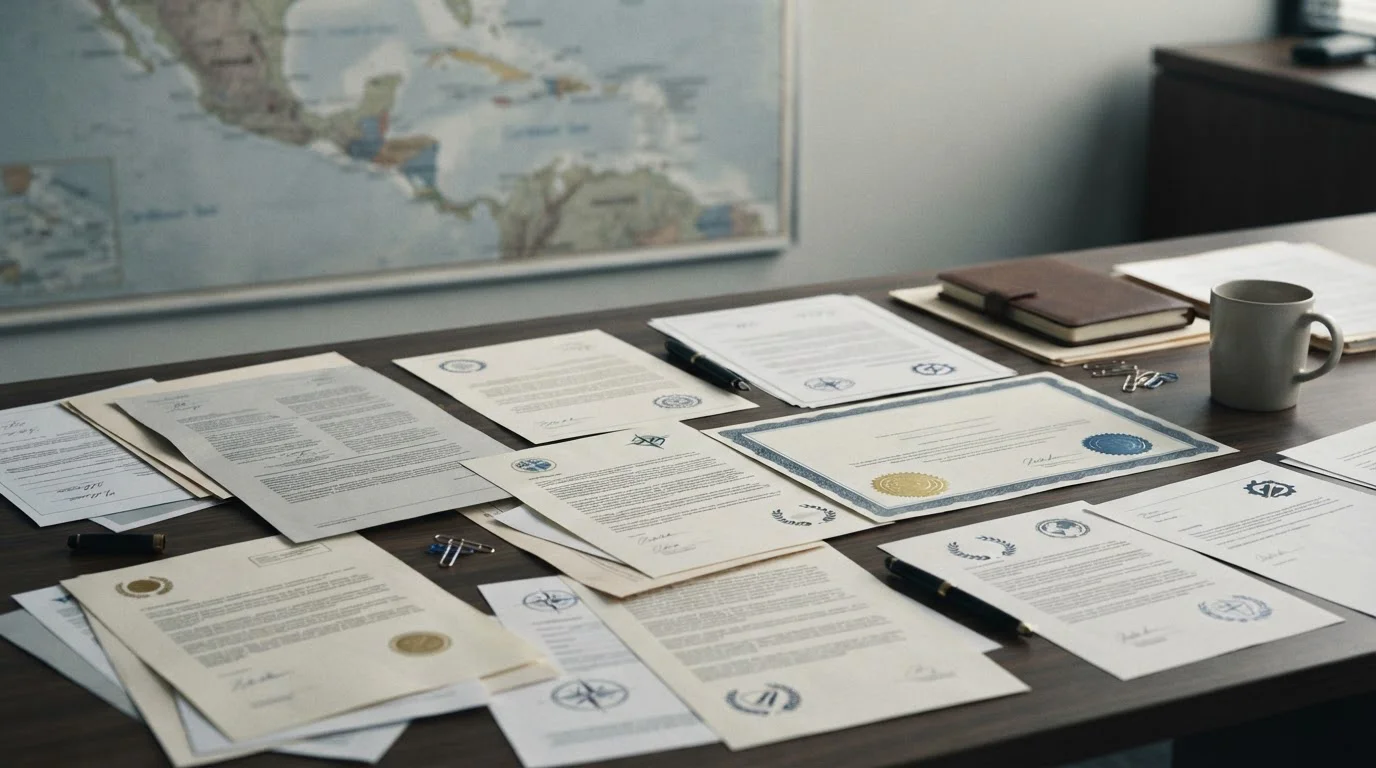 Verschiedene Offshore-Lizenzen und Regulierungsdokumente aus unterschiedlichen Jurisdiktionen