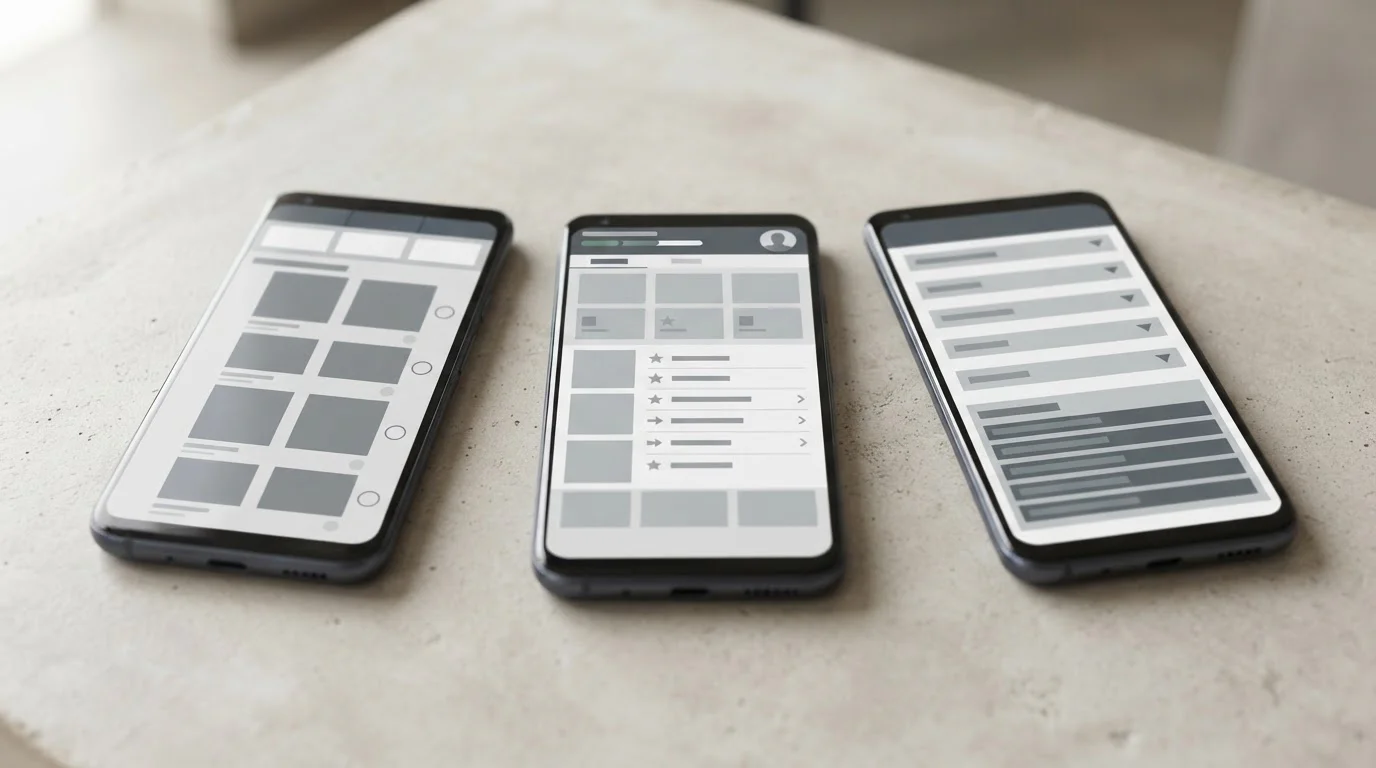 Mehrere Android-Geräte nebeneinander mit verschiedenen Sportwetten-App-Oberflächen im Vergleich