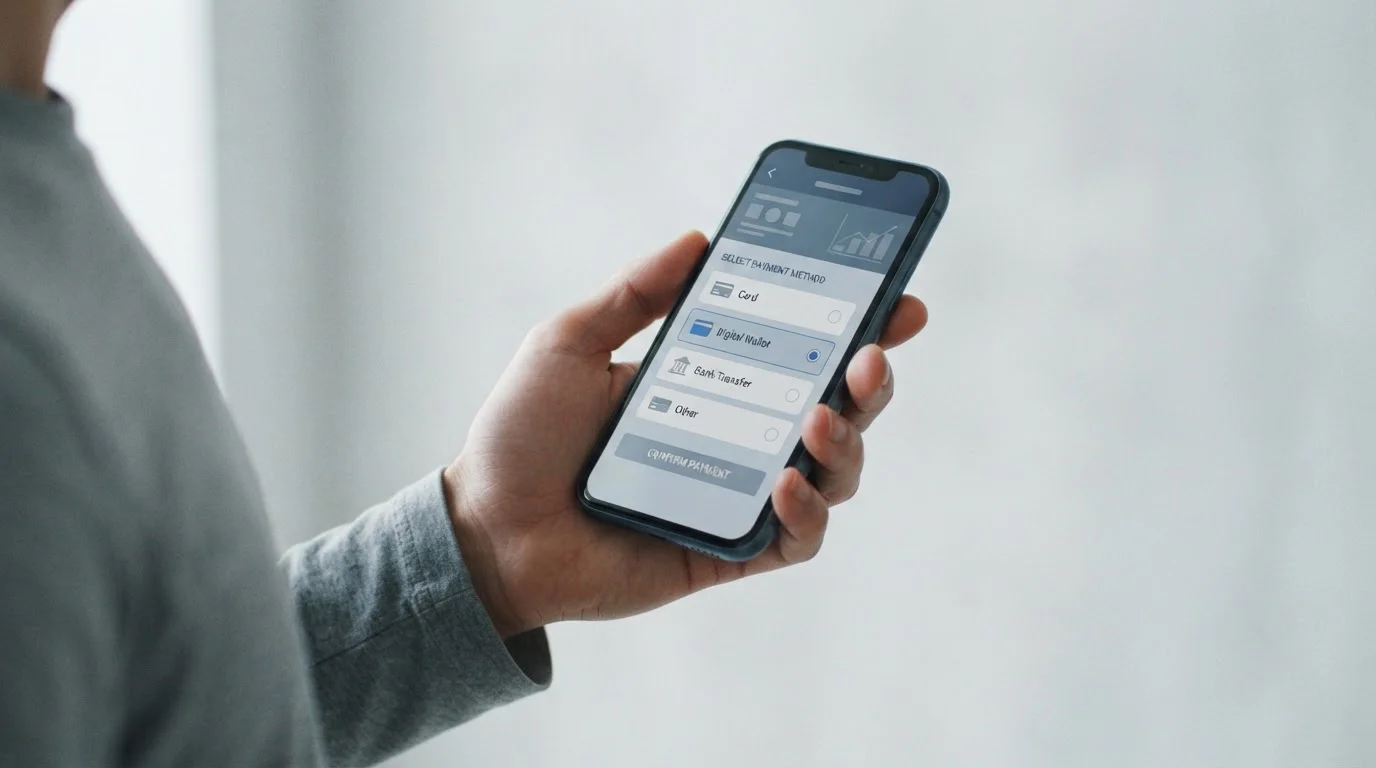 Smartphone mit Zahlungsschnittstelle, Auswahl digitaler Zahlungsoptionen